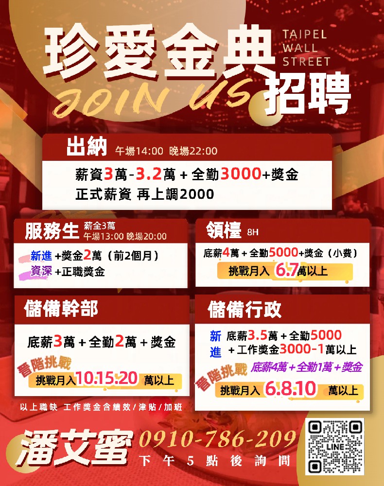金典酒店招聘廚師櫃台