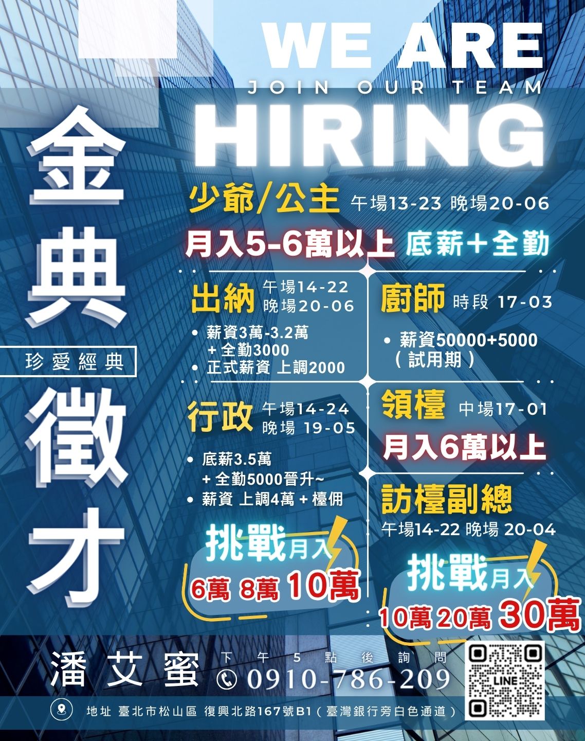 金典酒店招聘廚師櫃台